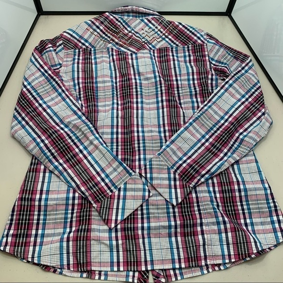 Adiktd Shirt Adult XXL Plaid Embroidered Beaded Pearl Snap New Women - Picture 5 of 9
